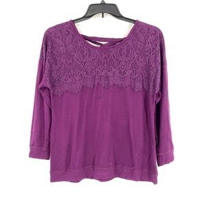 Westport Women’s Round Neck Lace Detail Purple Lace Up Back Blouse size L